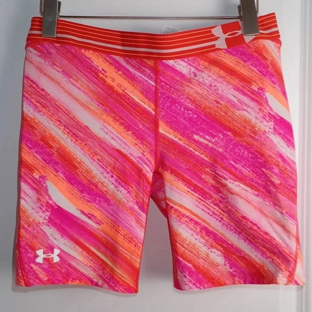 Under Armour HeatGear Athletic Softball Compression Shorts Pink Orange size L